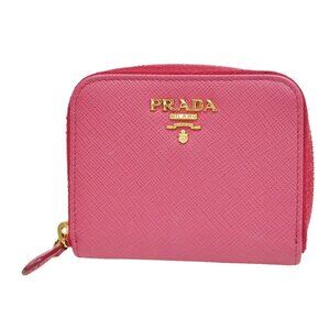PRADA Logo Saffiano Compact Zipper Around Coin Wallet Leather Pink GHW 38KA657